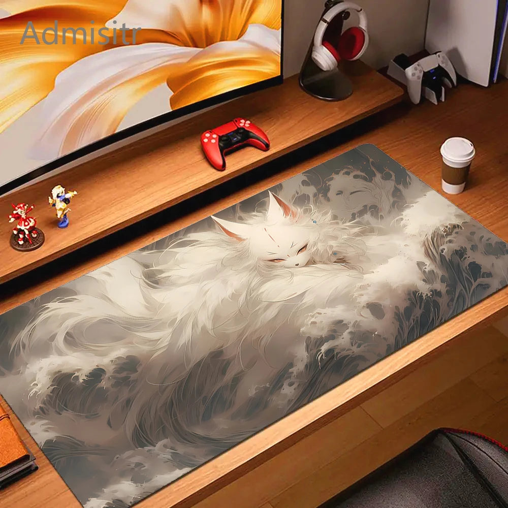 Kawaii Anime Pink Fox Mouse Pad Extra Large Natural Rubber Non-Slip Desk Mat for Gaming and Office