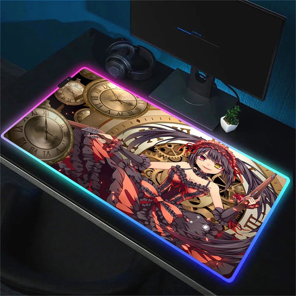 RGB Gaming Mouse Pad with Anime Design Large Non-Slip Backlit Desk Mat for Keyboard and Mouse