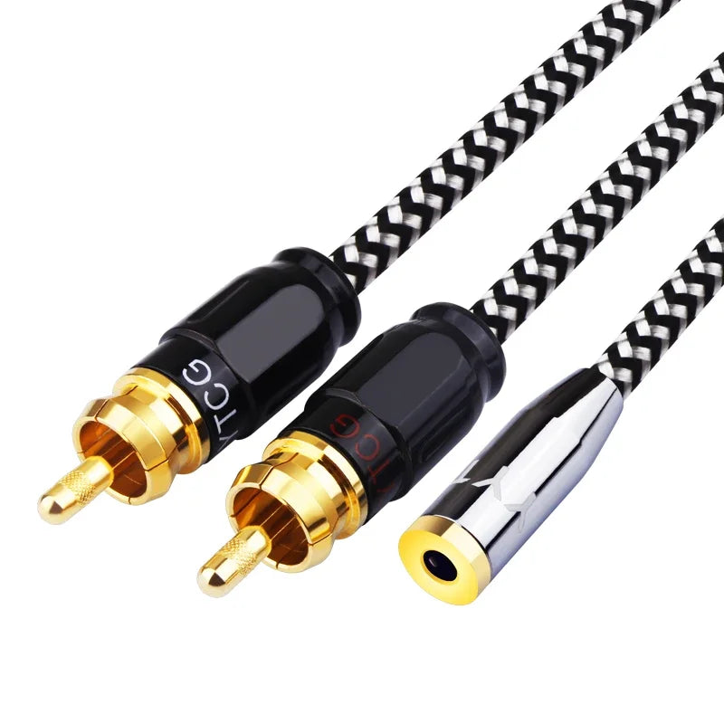 Premium 3.5mm Female to Dual RCA Male Audio Cable for Amplifier TV and Home Theatre