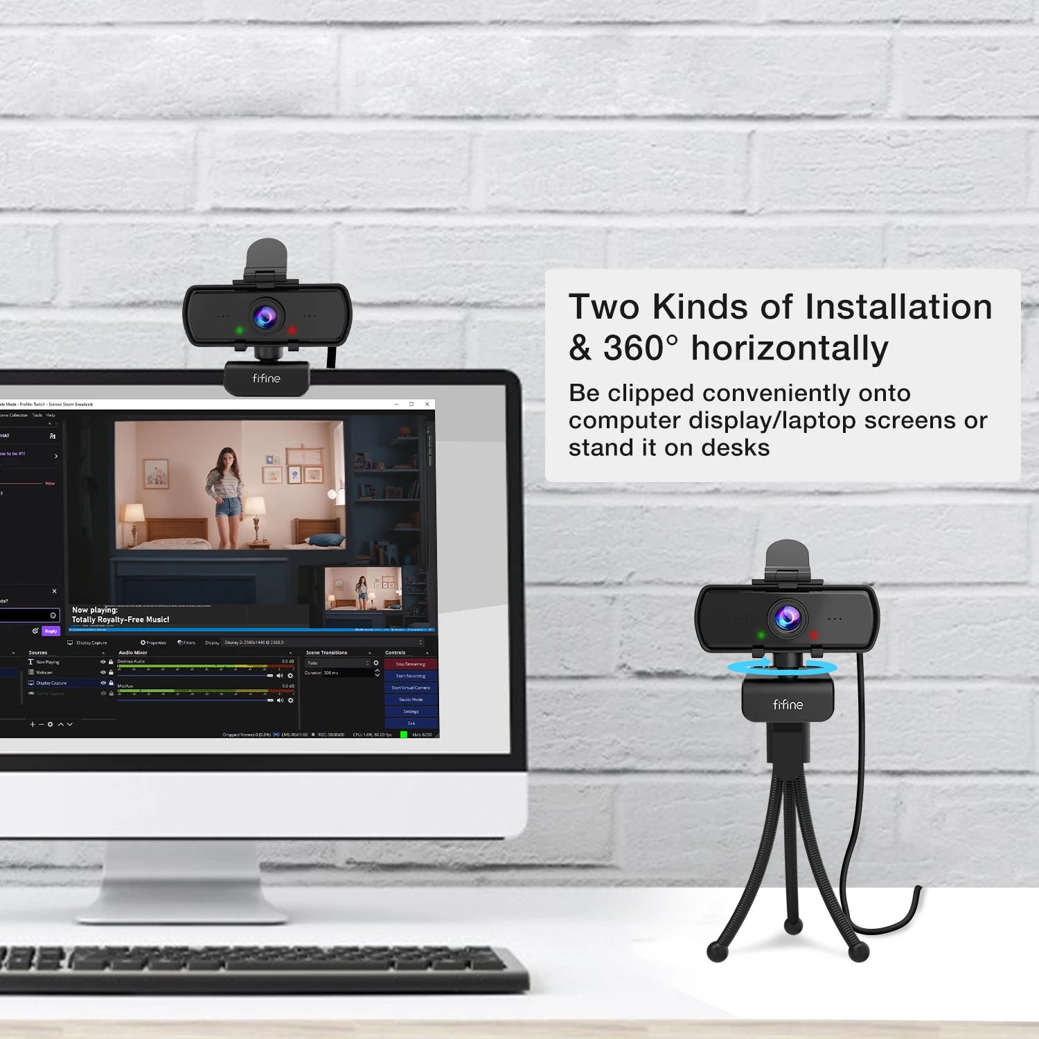 1440p Full HD USB Webcam with Microphone and Tripod for PC Laptop Video Calls Streaming