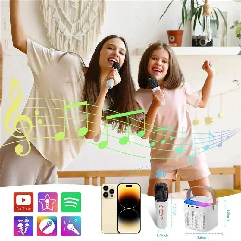 Mini Bluetooth Karaoke Machine with Dual Wireless Microphones LED Speaker for Family Parties