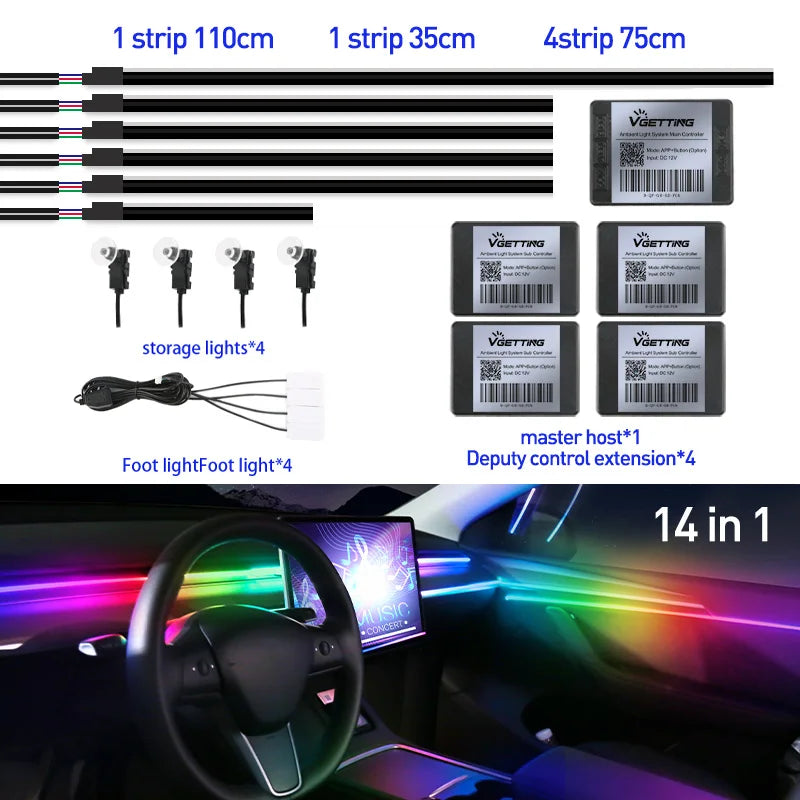RGB Interior Ambient Car Light Strip with 64 Colour Acrylic LED Symphony Effect