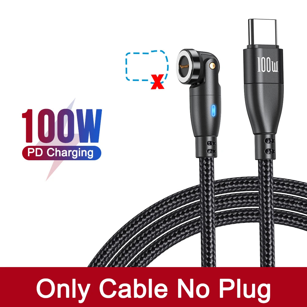 540 Degree Magnetic Fast Charging USB Type C Cable with 5A PD100W Power and 3 Tips