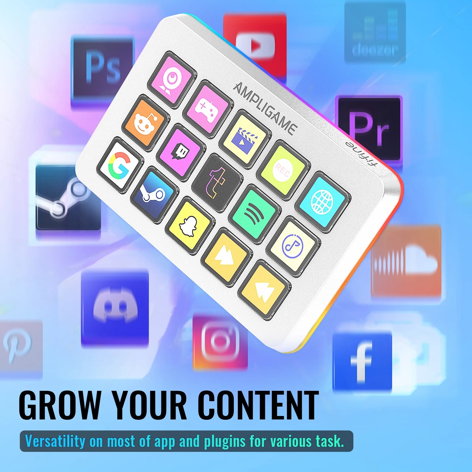 Programmable Macro Board with 15 Dynamic LCD Keys, Custom RGB Lighting for Gaming and Streaming