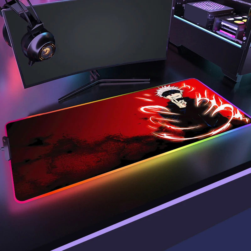 RGB Anime Gaming Mouse Mat XL with LED Lighting Non Slip Waterproof Desk Pad for Keyboard and Mouse