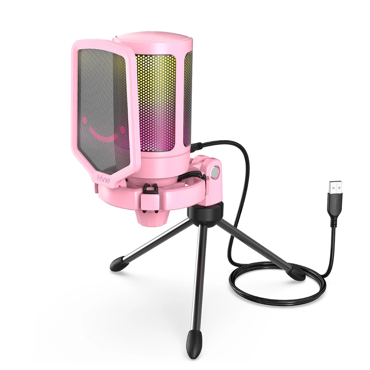 RGB USB Condenser Gaming Microphone with Pop Filter Shock Mount Gain Control Plug and Play for PC