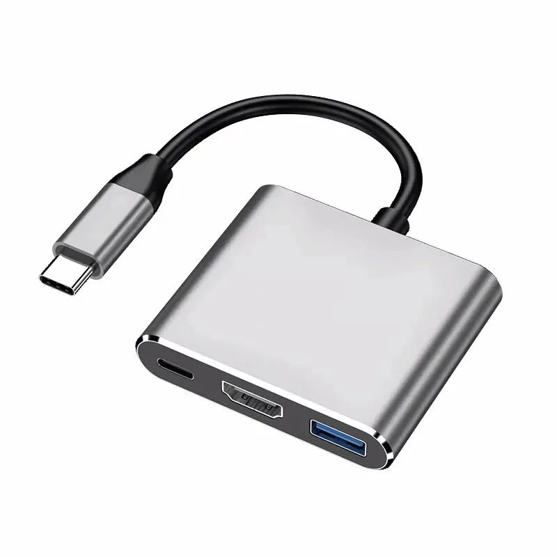 3 in 1 USB-C Hub with 4K HDMI USB 3.0 Data and Type-C Charging Adapter for Laptops