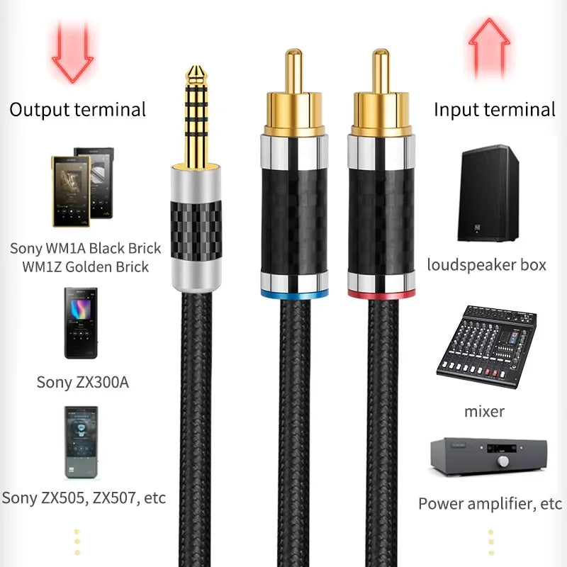 Premium 4.4mm Balanced to Dual RCA Silver Plated OFC Audio Cable for HiFi DAC Amplifier