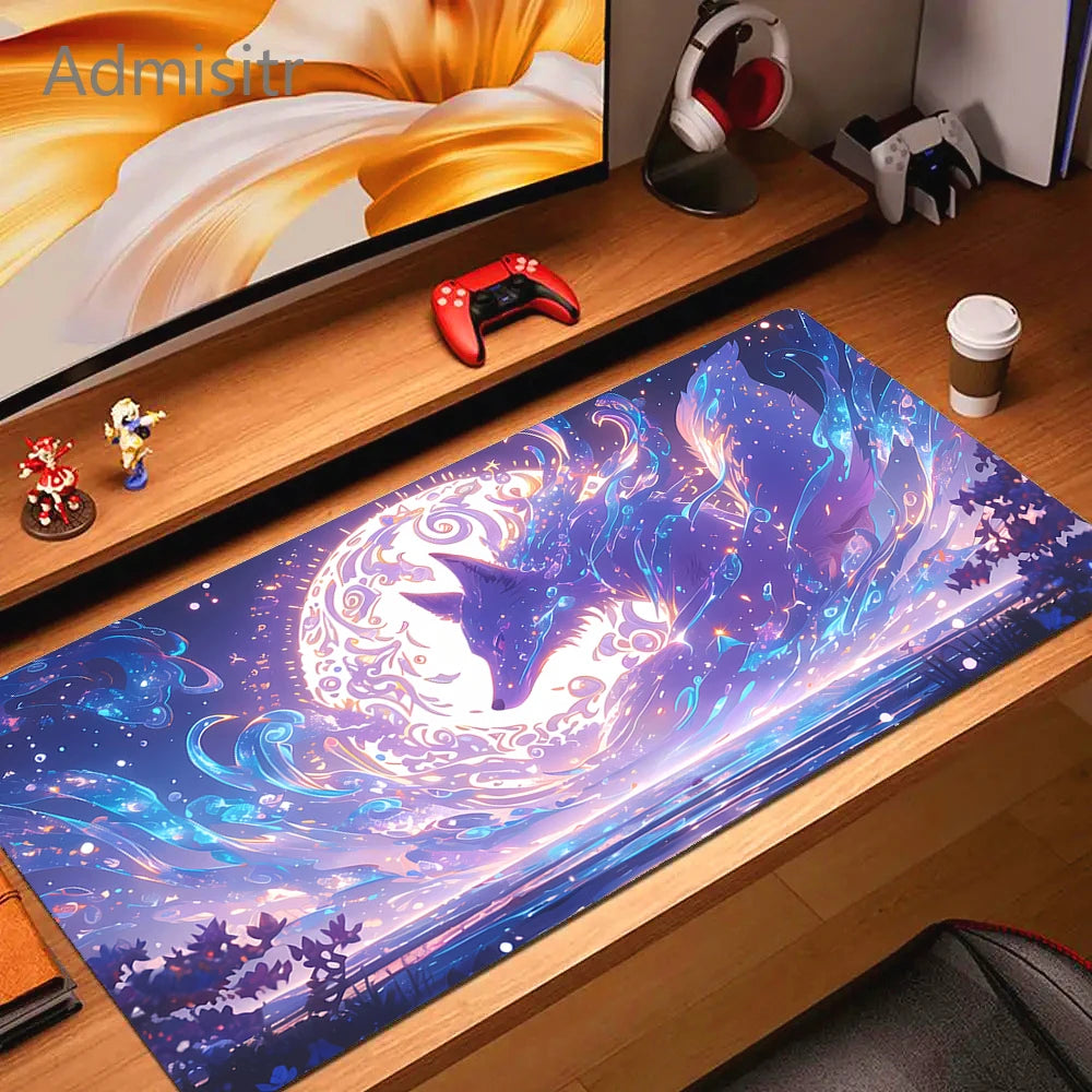 XXL Cartoon Fox Gaming Mouse Pad Non-Slip Rubber Desk Mat for Computer and Office Use