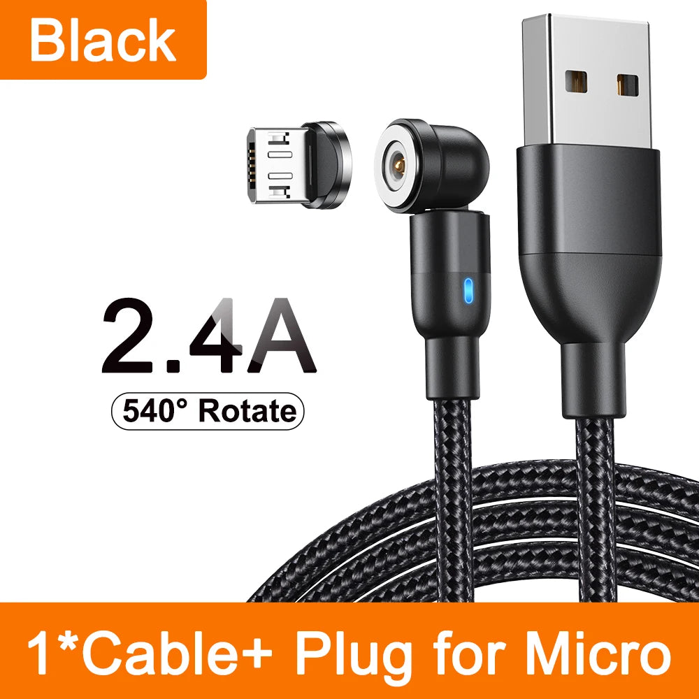 Magnetic 3 in 1 Fast Charging Cable with 540 Degree Rotate for Type C Micro USB and iPhone Devices