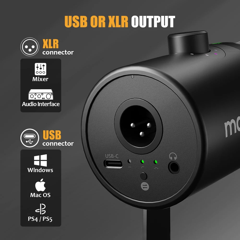 USB/XLR Dynamic Microphone with One-Touch Mute, Monitoring & Metal Body for Studio Podcasting