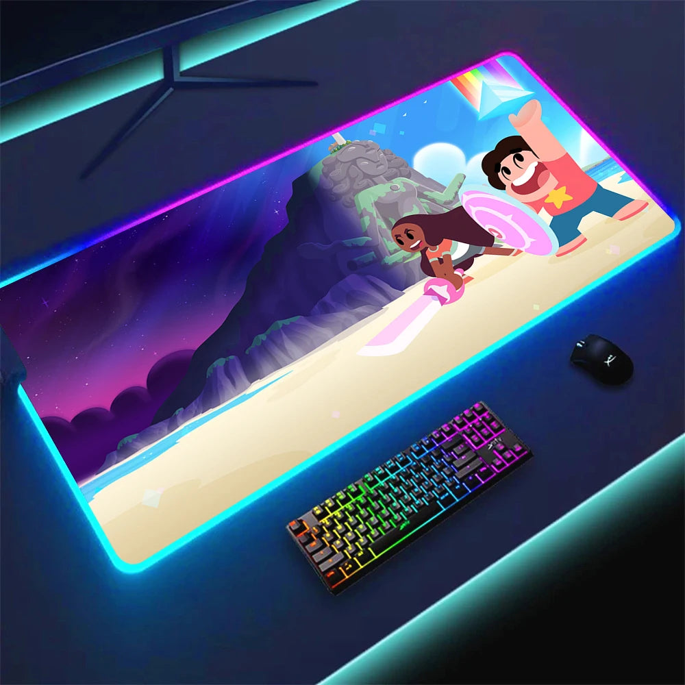 RGB Anime Gaming Mouse Pad with LED Lighting Non-slip Surface Large Waterproof Desk Mat