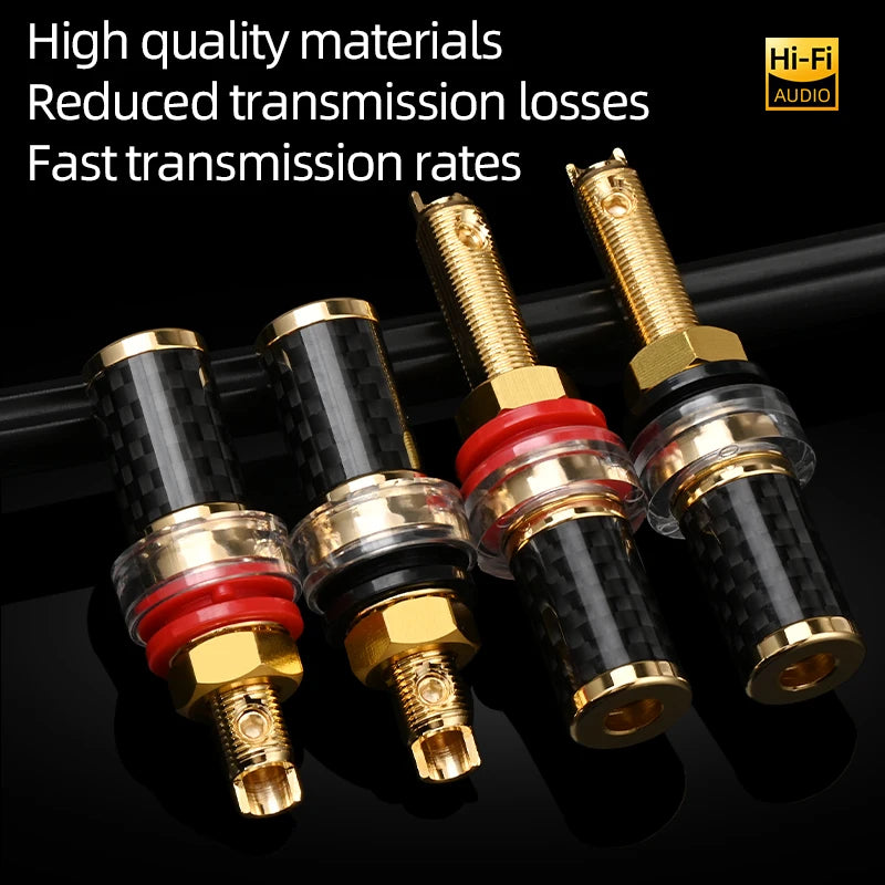 Premium Carbon Fibre Pure Copper Gold Plated Speaker Binding Posts Set of Four