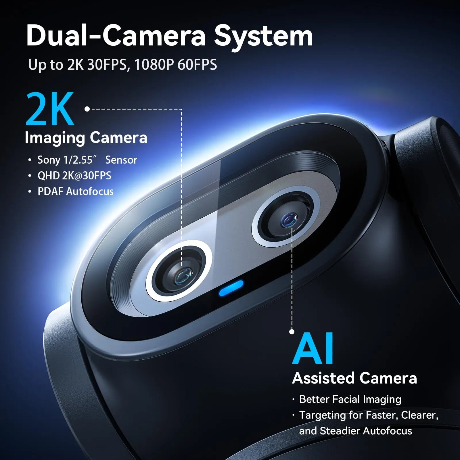 2K PTZ Webcam with AI Tracking Autofocus, Gesture Control, Sony Sensor and Streaming Support