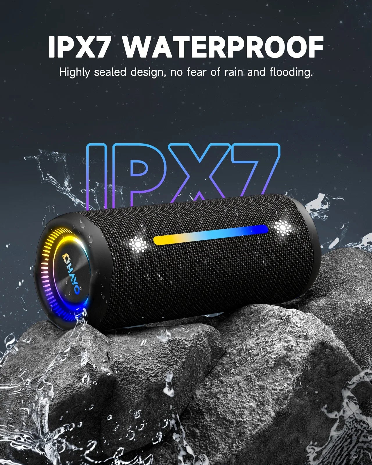 Portable Bluetooth Speaker with Deep Bass Stereo Sound and IPX7 Waterproof Design