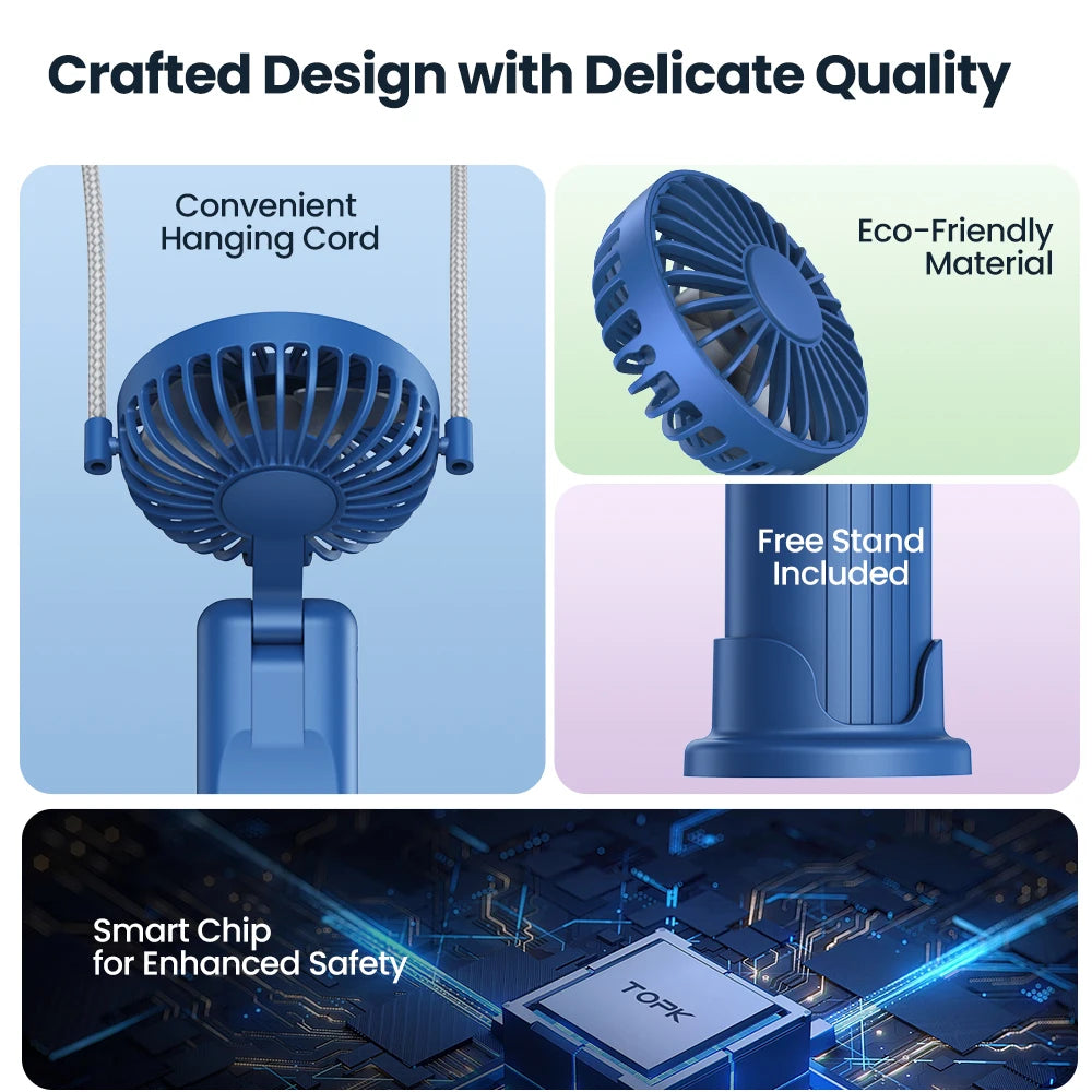 Mini Portable USB Rechargeable Handheld Fan 5000mAh Foldable Pocket Fan with 3 Speeds Base