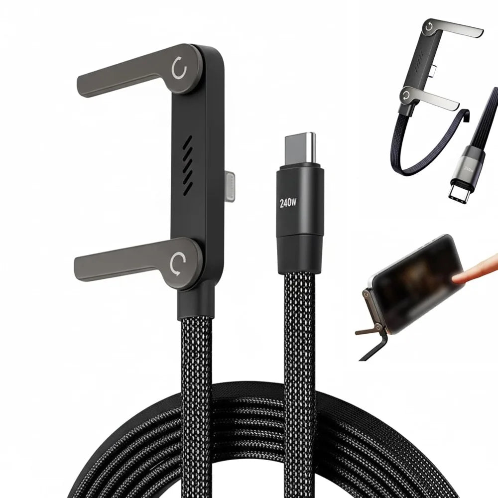 240W Fast Charging Cable with 2 in 1 Phone Stand and Braided Type C Design for Home and Office