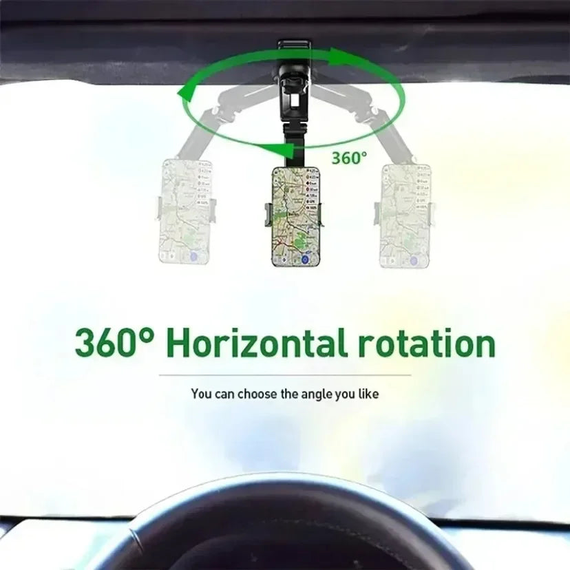 Adjustable Rotating Car Phone Holder for Rearview Mirror with Universal Clip Mount Bracket