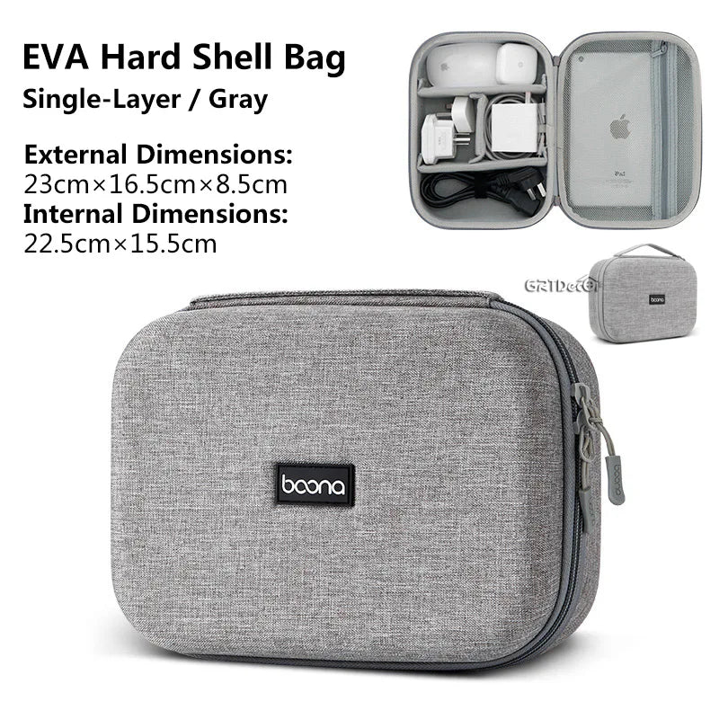 Double Layer Hard EVA Electronics Storage Case for Cables Chargers Earphones and Travel Accessories