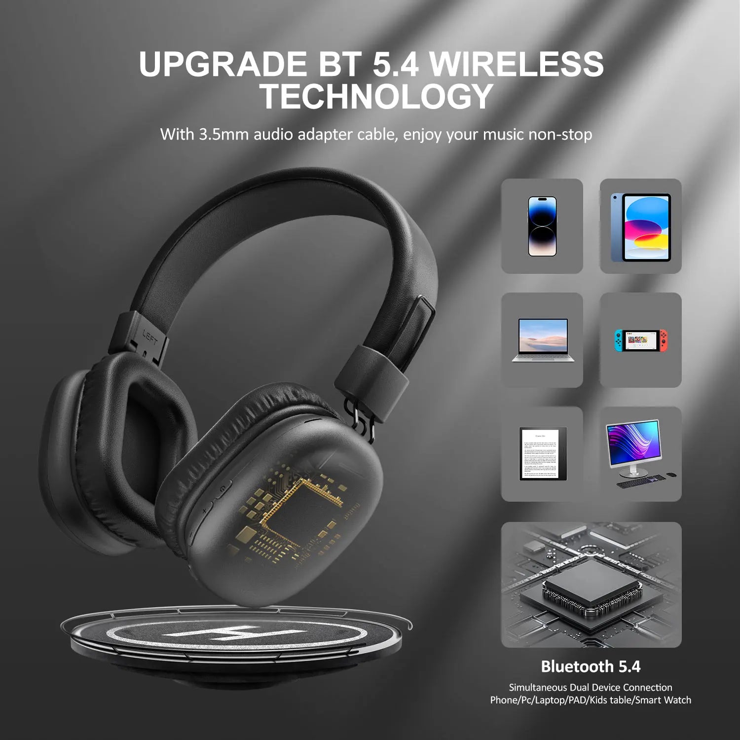 Dual Wireless Over Ear Bluetooth Headphones with Hi-Res Audio Performance and ENC Mic