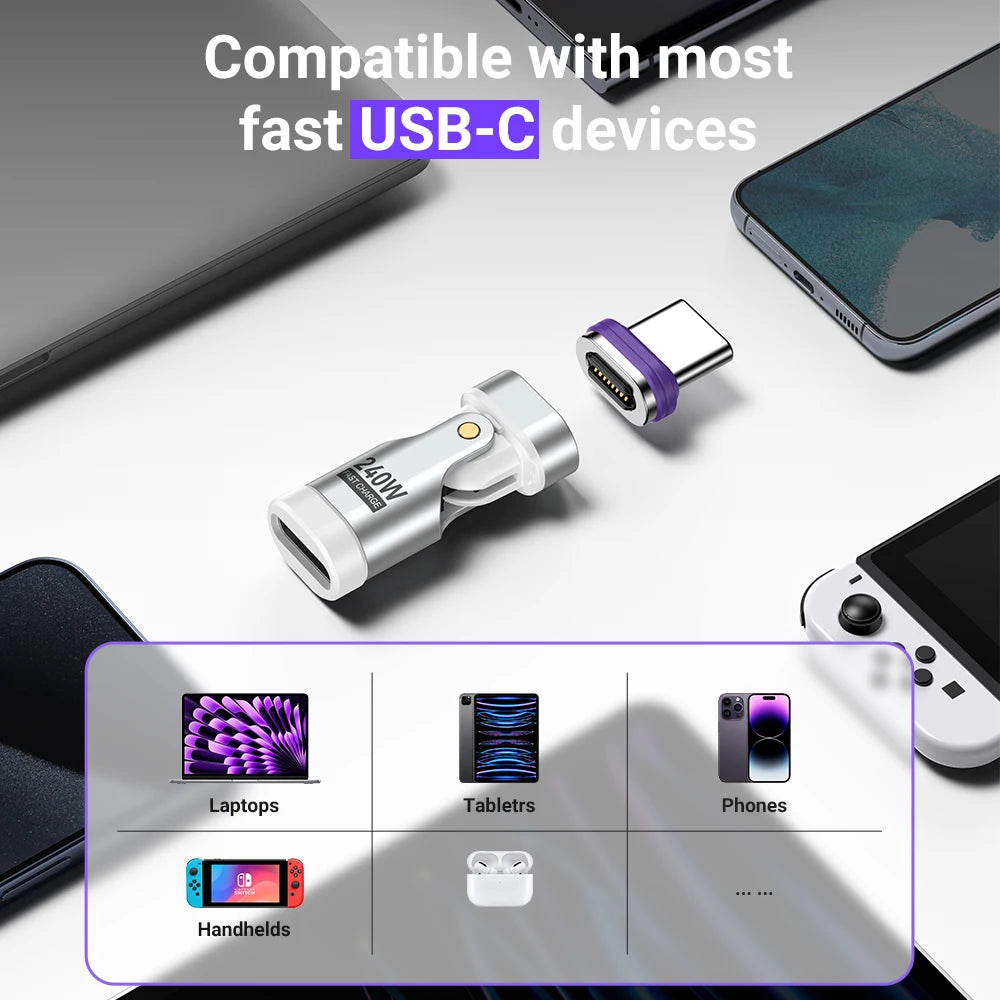 240W Magnetic USB C Adapter OTG Converter Type C Male to Female Fast Charging Connector