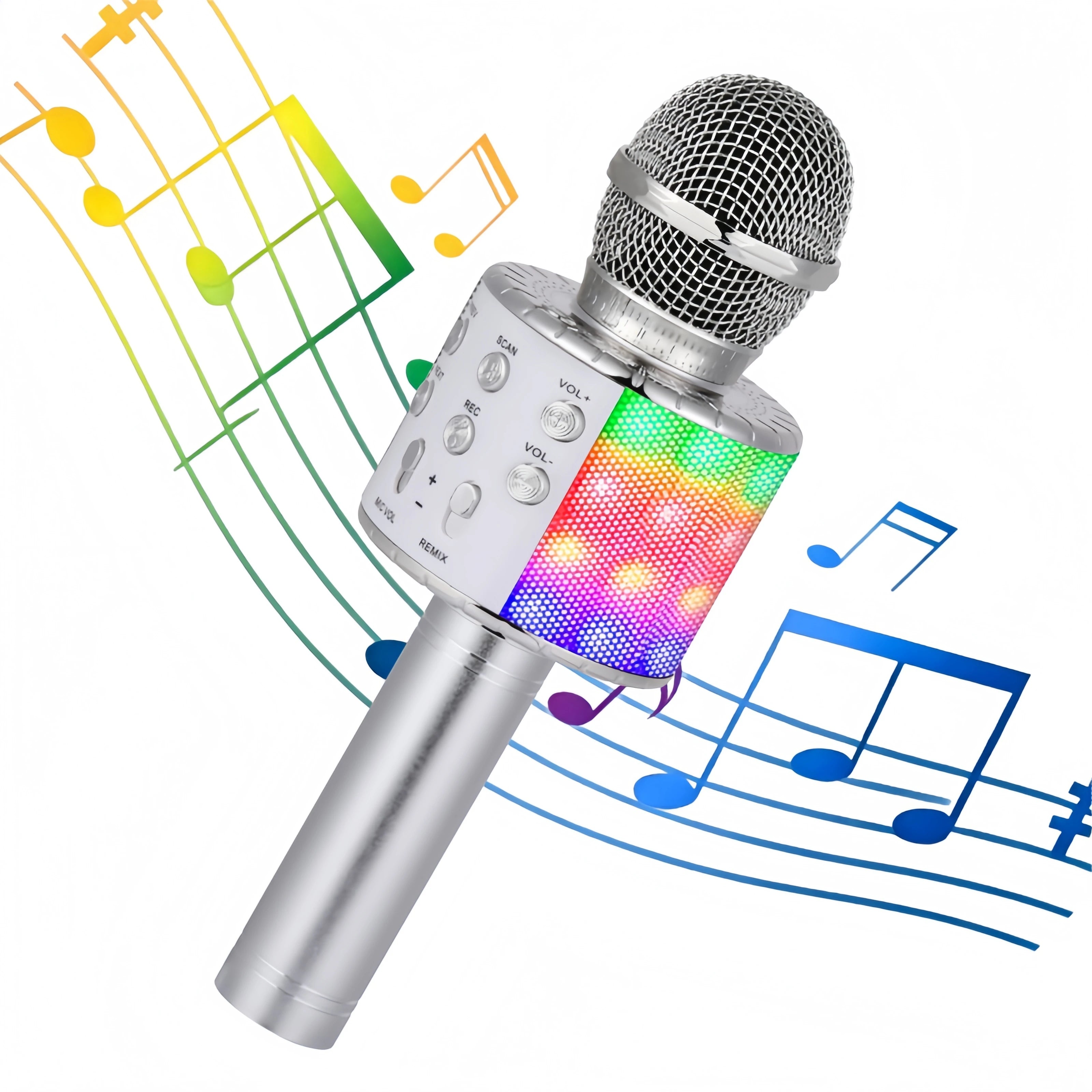 Wireless Kids Karaoke Microphone with Bluetooth Speaker Voice Changer and LED Lights