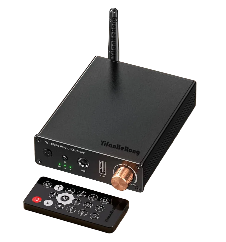 Wireless Audio Receiver with Remote Volume Control and Multi Port AUX RCA Connectivity