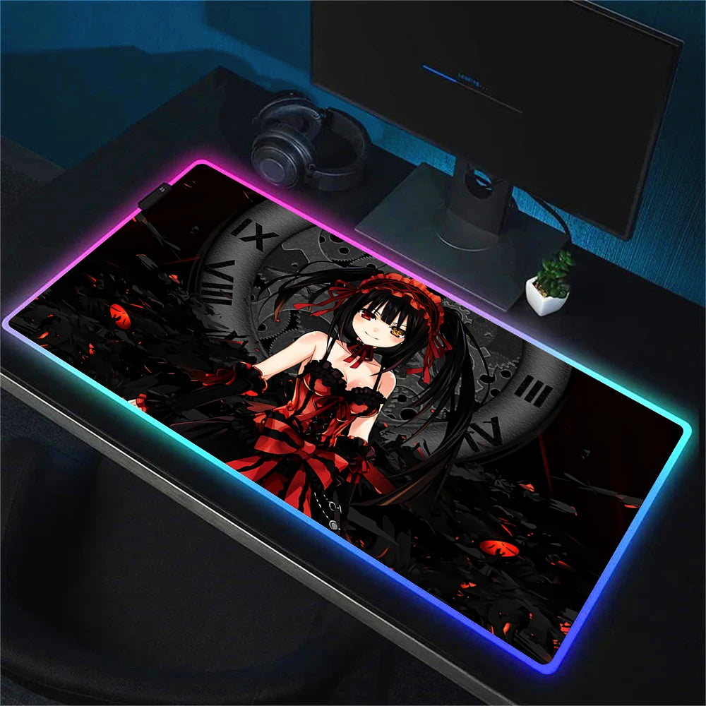 RGB Gaming Mouse Pad with Anime Design Large Non-Slip Backlit Desk Mat for Keyboard and Mouse