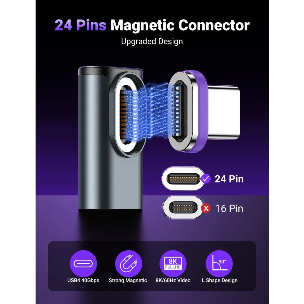 USB C Magnetic Adapter 40Gbps 8K 60Hz 240W PD Fast Charge Converter for Laptops and Devices