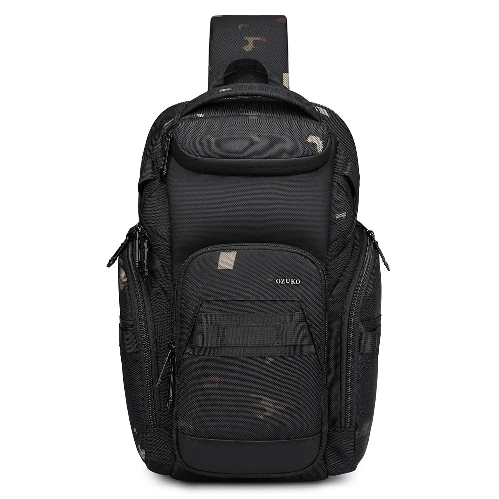 Men’s Lightweight Multi-functional Crossbody Chest Bag with USB Charging and Water Resistant Oxford Fabric