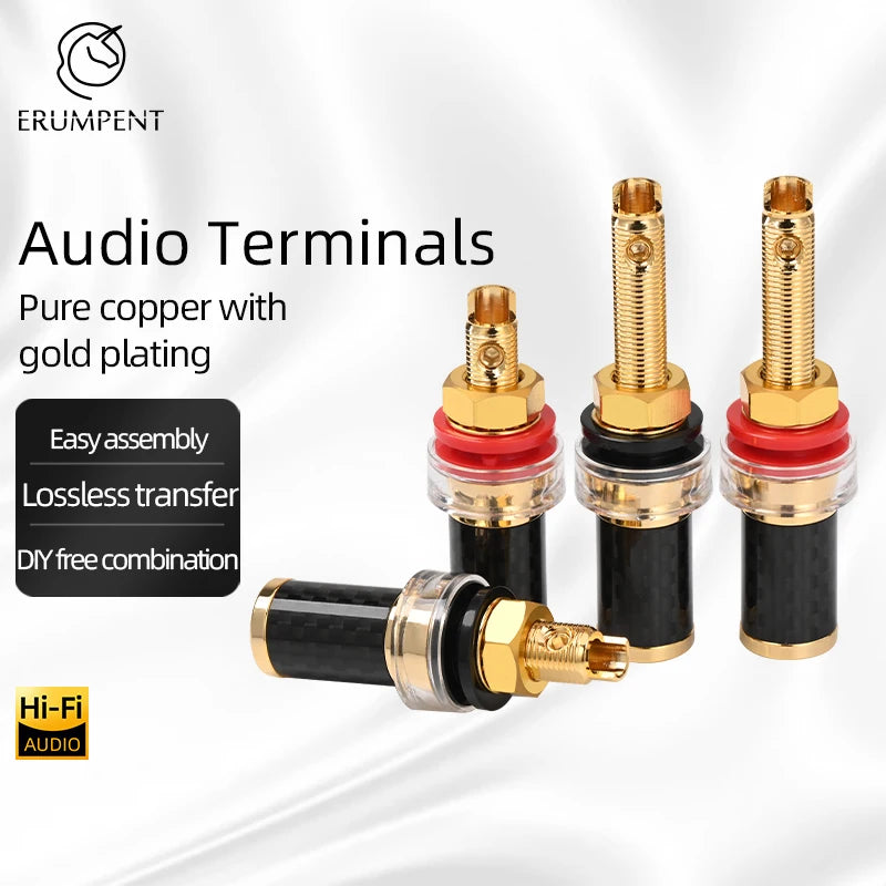 Premium Carbon Fibre Pure Copper Gold Plated Speaker Binding Posts Set of Four