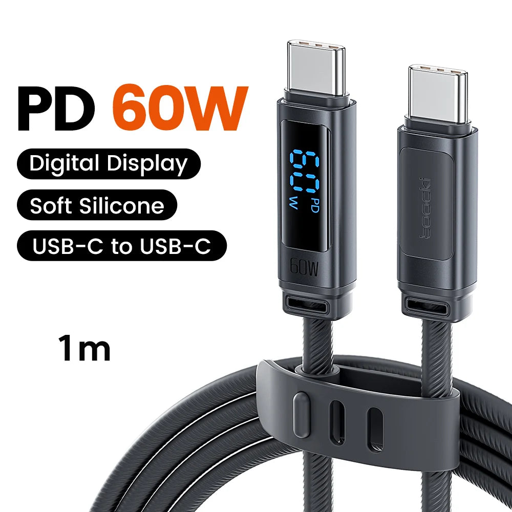 100W USB C to USB C Fast Charging Cable with Digital Display and Soft Silicone Design