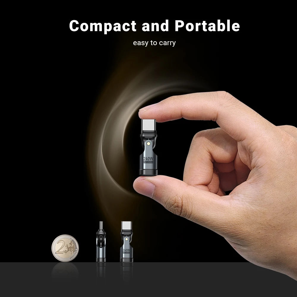 240W USB C Fast Charging Male to Female Converter Adapter with 180 Degree Elbow Design