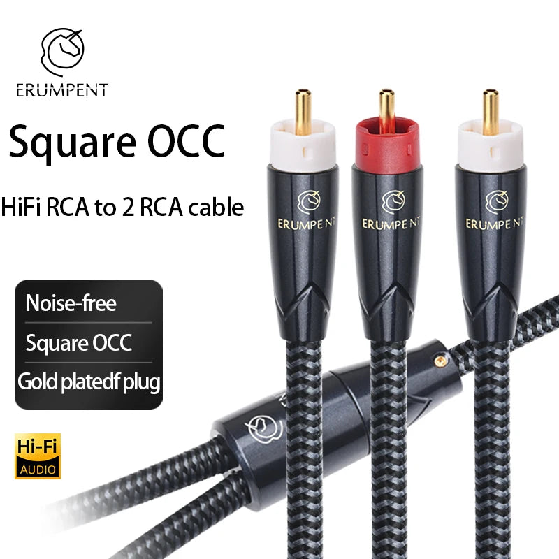 Premium OCC Copper RCA to Dual RCA Subwoofer Y Cable for Amplifier and Speaker Connection