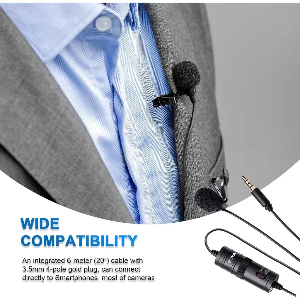 Universal Clip-On Lavalier Microphone 6m Cable 3.5mm TRRS Phone Camera PC Streaming Recording