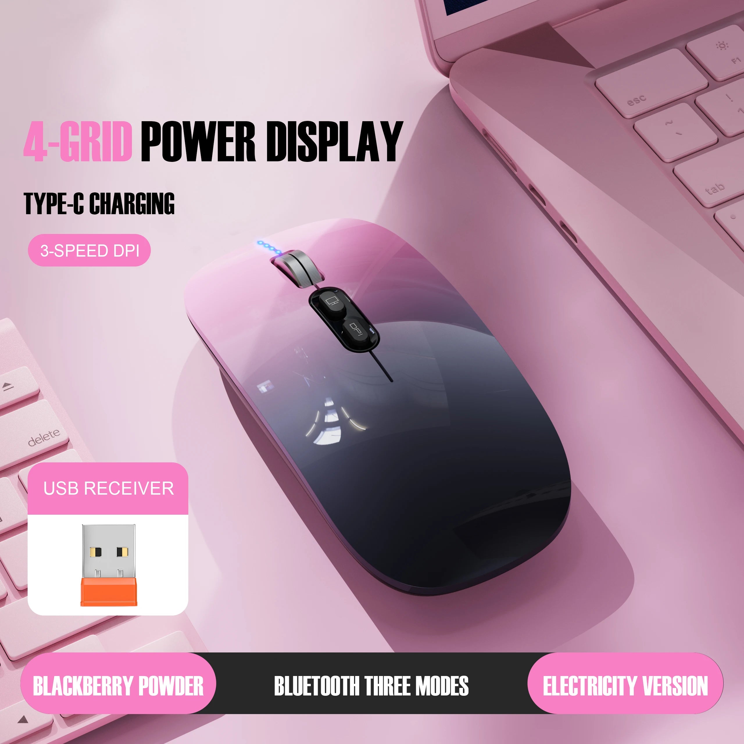 Bluetooth Dual Mode Wireless Mouse with Silent Click and Rechargeable Battery for Laptop