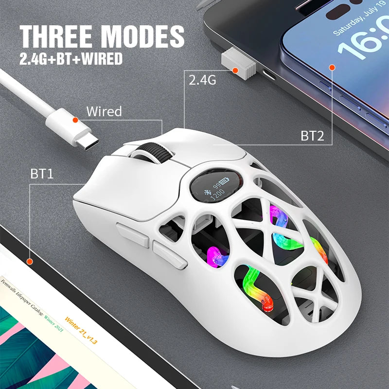 Wireless Bluetooth Gaming Mouse with Three Modes 12000DPI and RGB Lighting Effects for Laptop