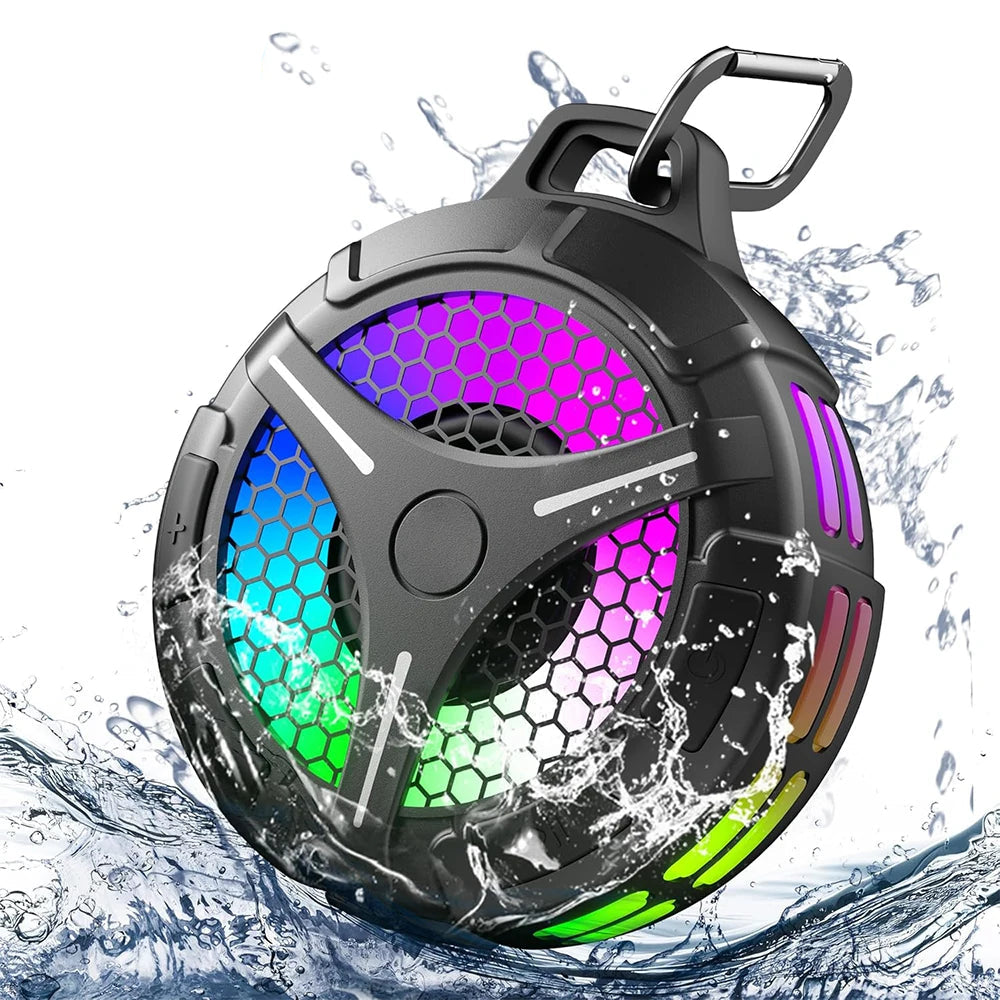 Portable Bluetooth Shower Speaker with LED Light and IP67 Waterproof Stereo Sound