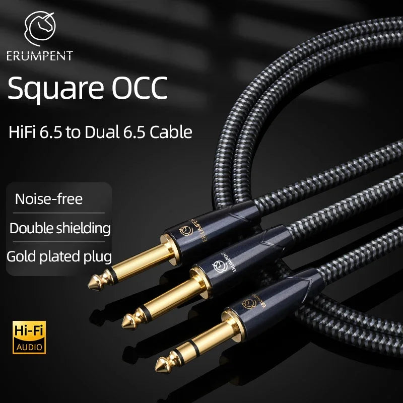 Premium OCC Copper 6.35mm to Dual 6.35mm HiFi Audio Cable for Amplifier Speaker TV System