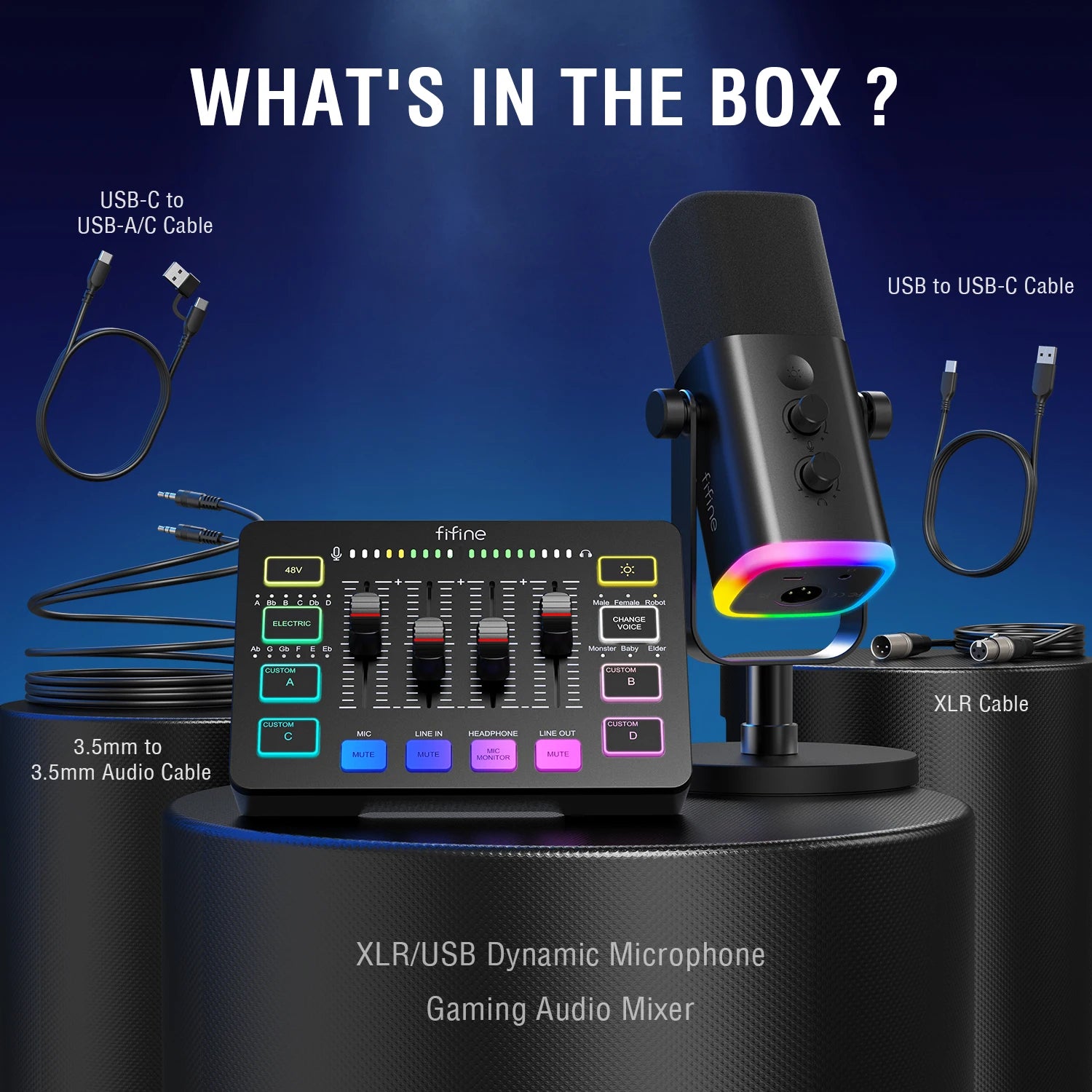 All in One Podcast Kit with RGB Audio Mixer and Dynamic Microphone for PC Gaming Streaming Recording