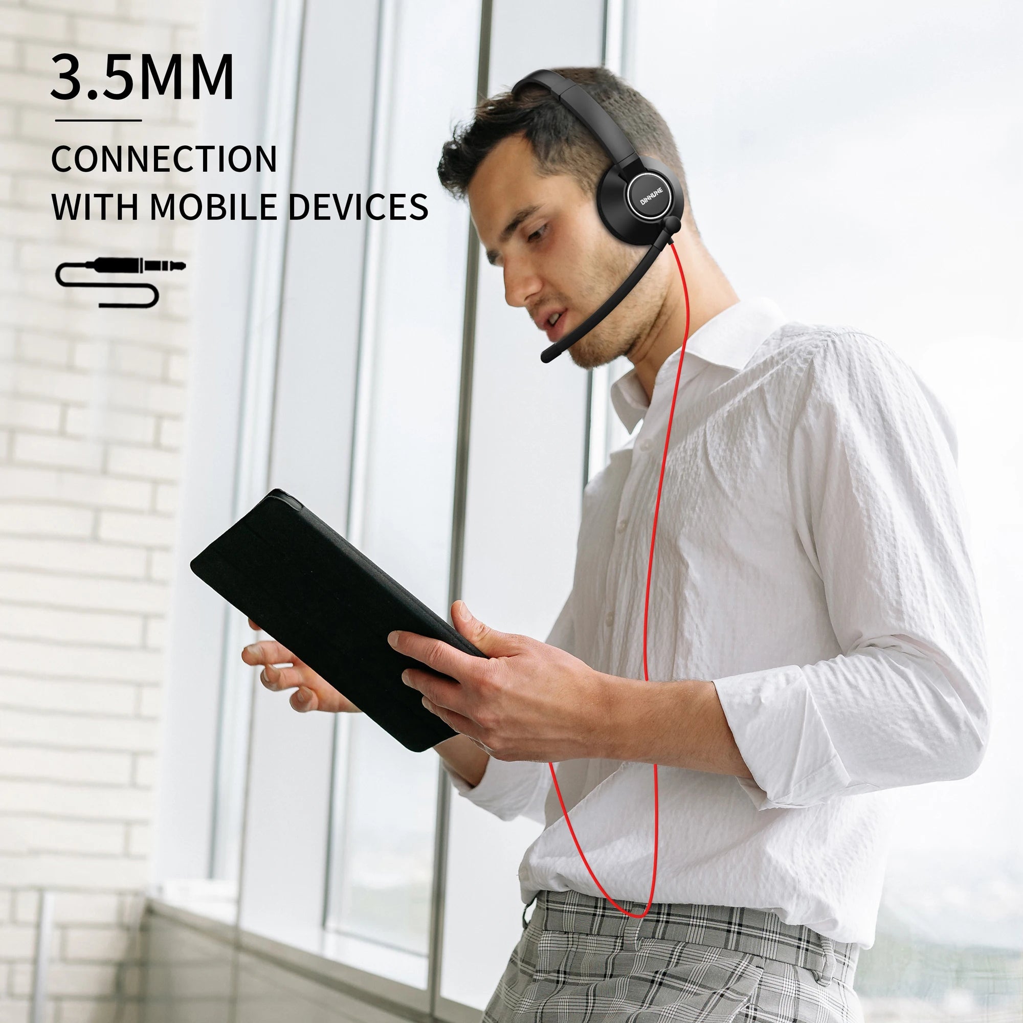 Wired Office Headset with Microphone for Hands-Free Calls and Noise-Free Communication