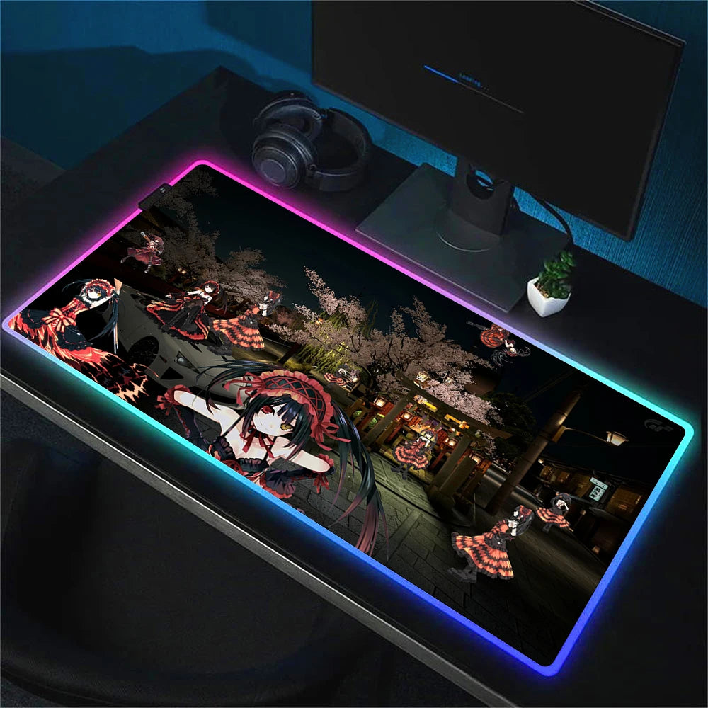 RGB Gaming Mouse Pad with Anime Design Large Non-Slip Backlit Desk Mat for Keyboard and Mouse