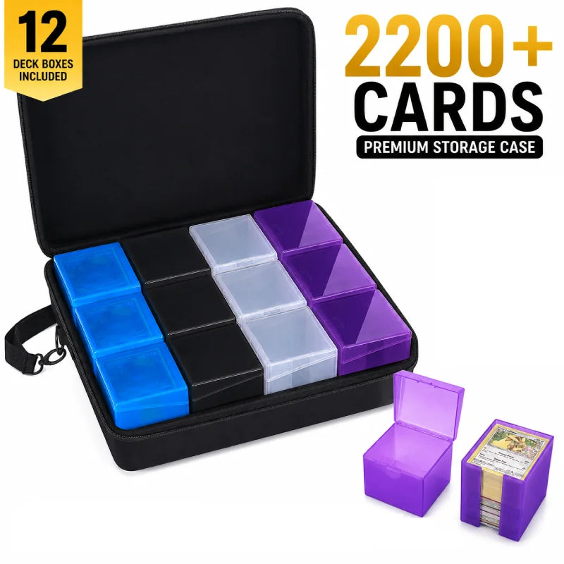Large Capacity Trading Card Storage Organiser with 12 Deck Boxes for TCG, MTG and Sports Cards
