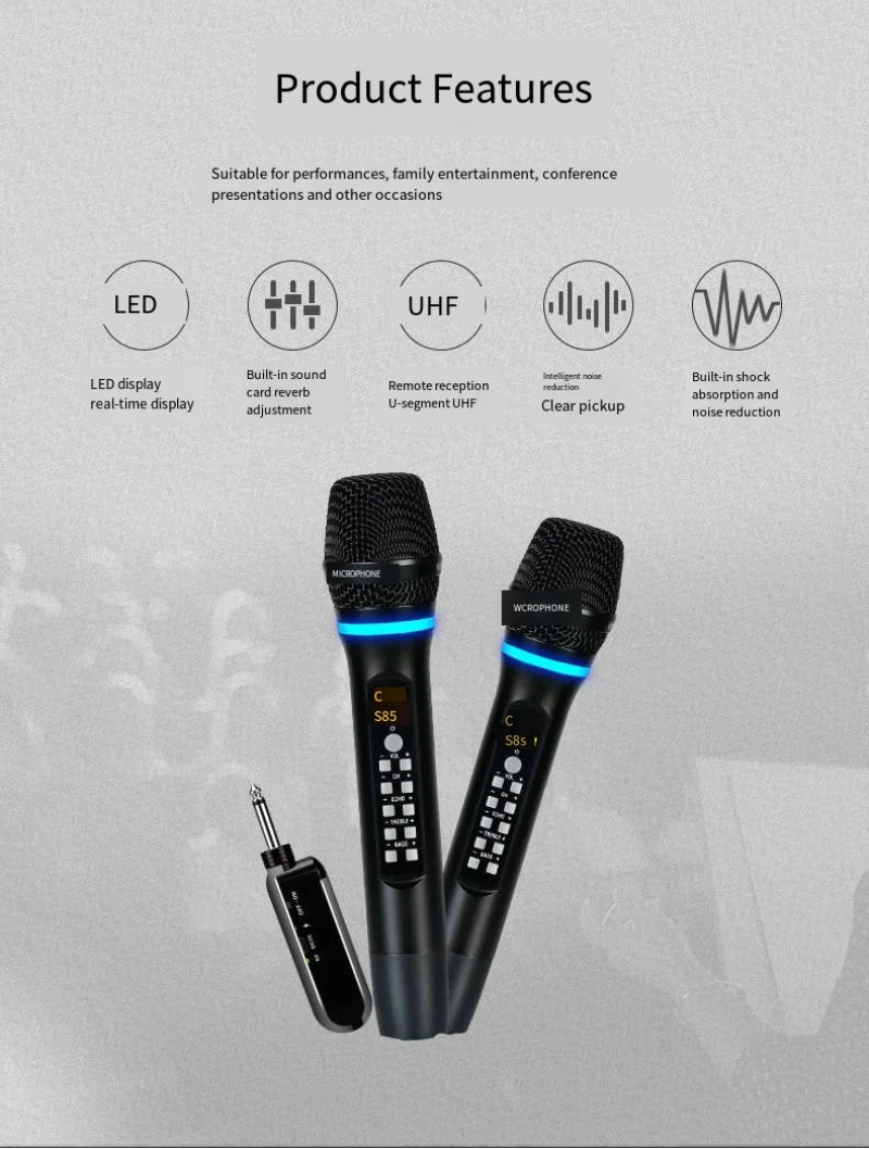 Wireless UHF Handheld Microphone with Bluetooth for Karaoke Party Church and Live Performances