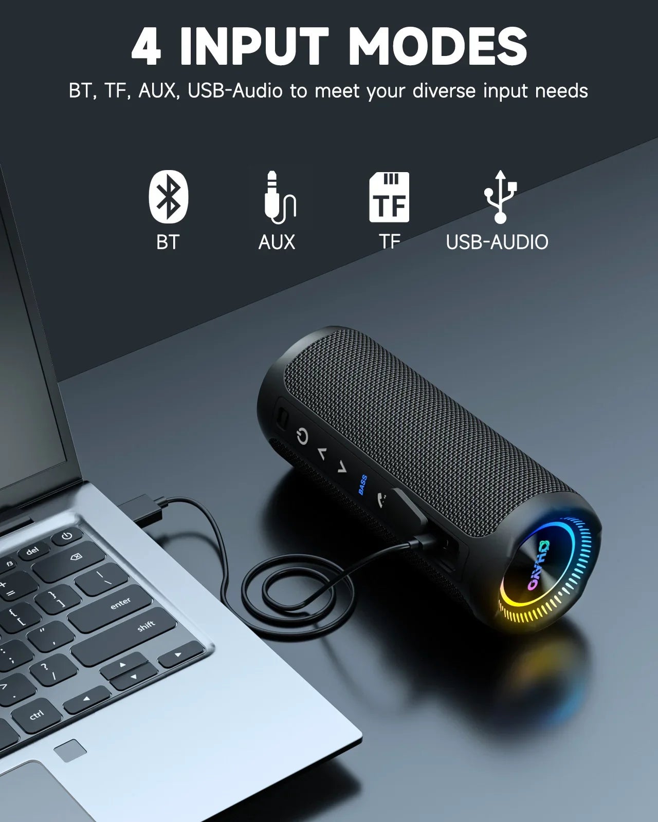 Portable Bluetooth Speaker with Deep Bass Stereo Sound and IPX7 Waterproof Design