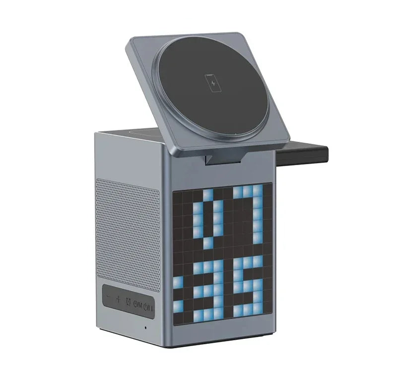 6 in 1 Magnetic Wireless Charger with Bluetooth Speaker and Alarm Clock for Apple Devices