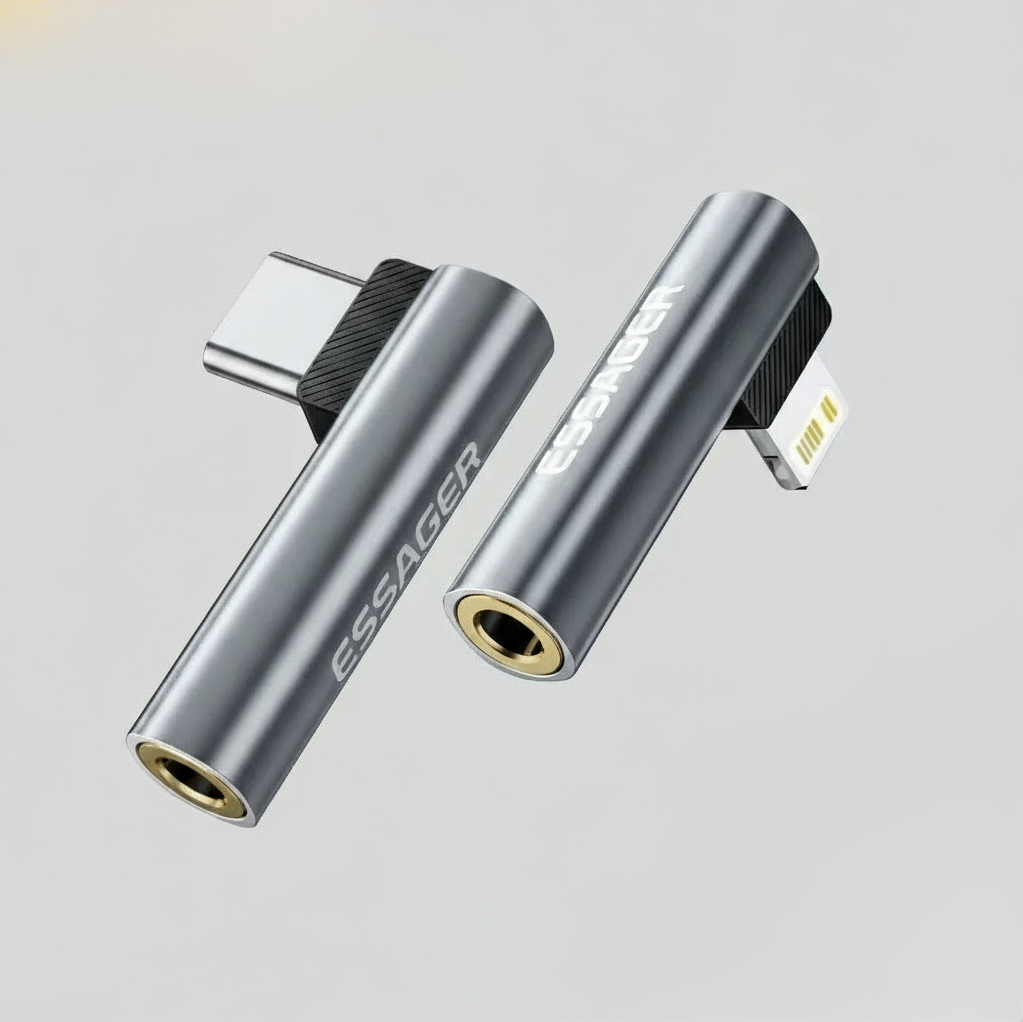 Essager L-Shape Type-C to 3.5mm Audio Adapter, Headphone Jack Converter for iPhone and Samsung