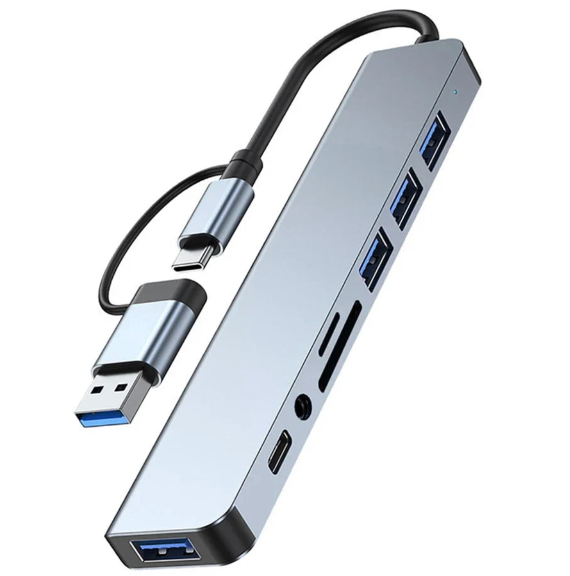 8 Port USB C Hub with SD TF Card Reader Docking Station and USB 3.0 Splitter Adapter