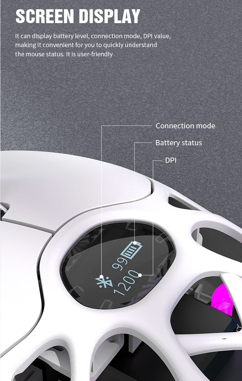 Wireless Bluetooth Gaming Mouse with Three Modes 12000DPI and RGB Lighting Effects for Laptop