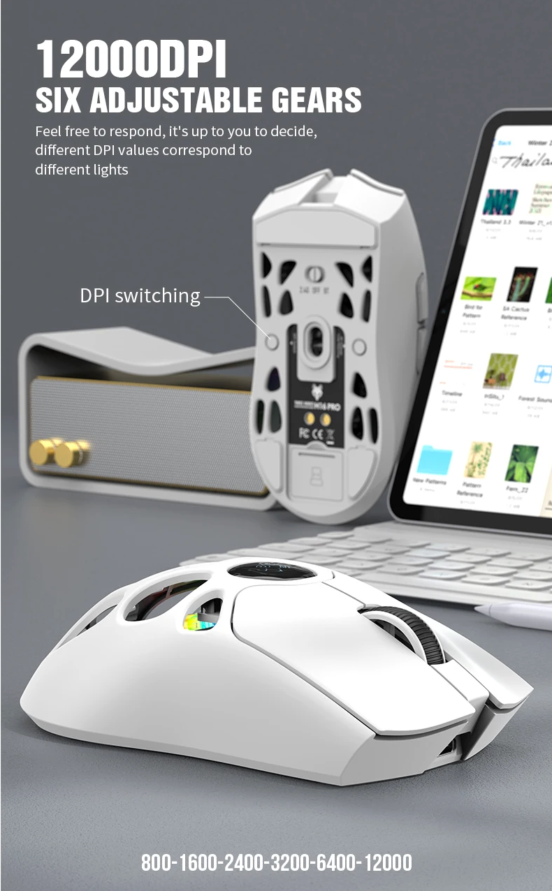 Wireless Bluetooth Gaming Mouse with Three Modes 12000DPI and RGB Lighting Effects for Laptop